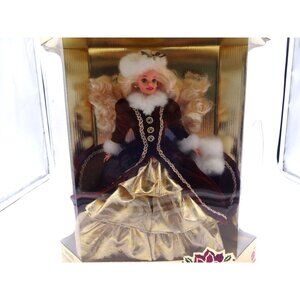 Happy Holidays Barbie Special Edition Doll In Box With Burgundy Velvet & Gold Go